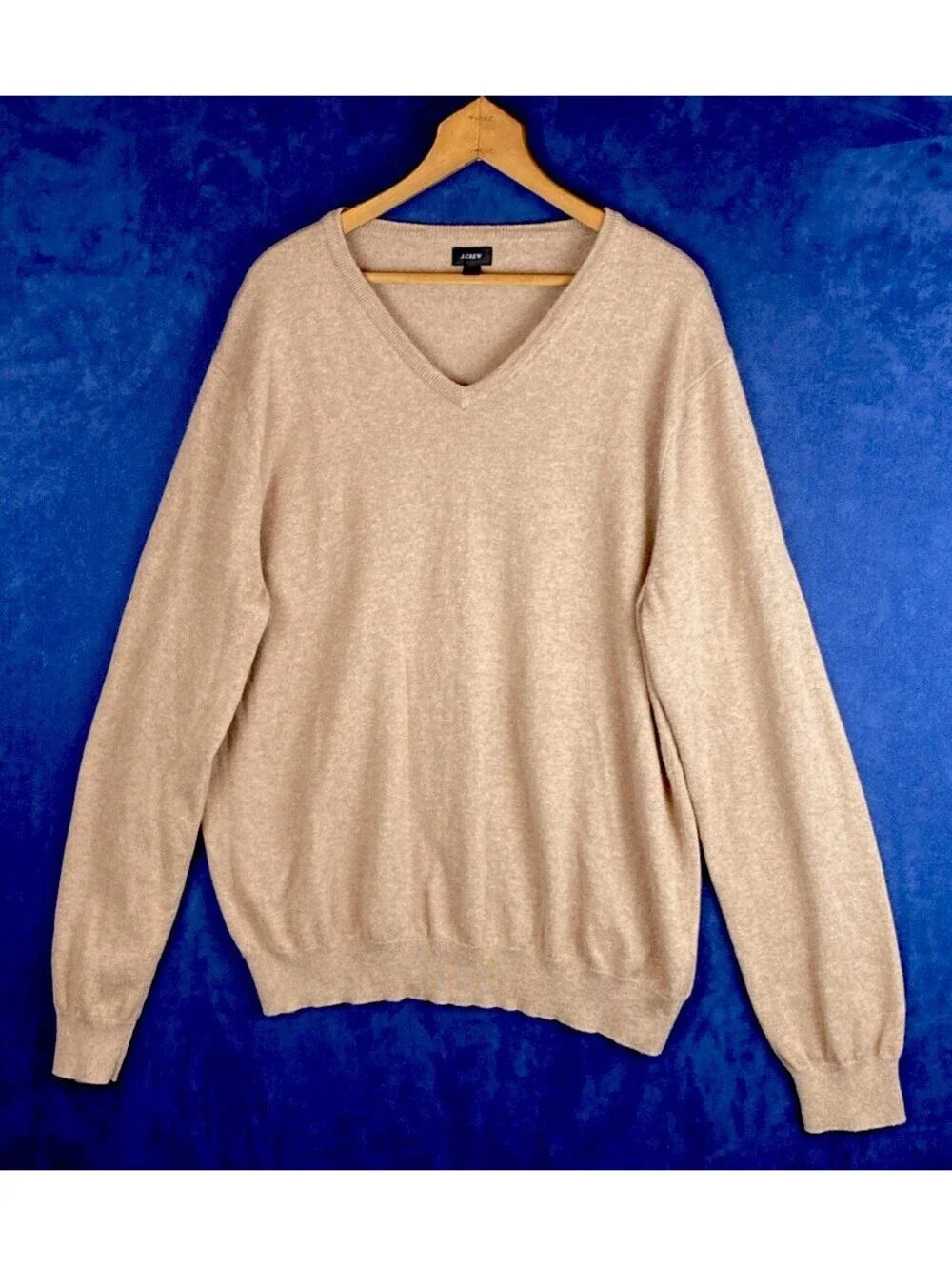 J. Crew Pullover Sweater V Neck Light Brown XL Cotton/Cashemire